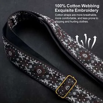 Nefelibata Guitar Strap,Jacquard Embroidery Cotton Guitar Straps with Crazy Horse Leather Ends for Bass, Electric & Acoustic, Best Gifts for Kids, Guitarists(Brown flower embroidery)