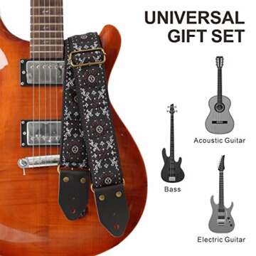 Nefelibata Guitar Strap,Jacquard Embroidery Cotton Guitar Straps with Crazy Horse Leather Ends for Bass, Electric & Acoustic, Best Gifts for Kids, Guitarists(Brown flower embroidery)