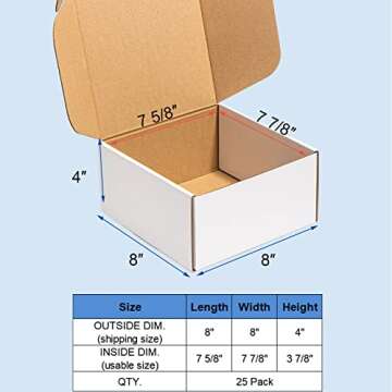 Wowxyz 8x8x4" Shipping Boxes 25 Pack White Corrugated Cardboard Mailing Boxes for Small Business - L...