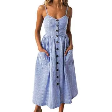 Angashion Women's Floral Dress - Summer Spaghetti Strap Midi Dress