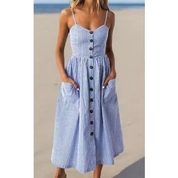 Angashion Women's Floral Dress - Summer Spaghetti Strap Midi Dress