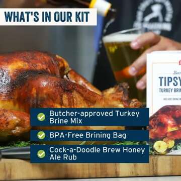 PS Seasoning Tipsy Tom Turkey Brine and Rub Kit - Beer-Brined Turkey Prep Kit with Brine Mix, Bag, a...