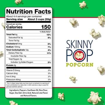 SkinnyPop Twist of Lime Popcorn, Gluten Free, Non-GMO, Healthy Popcorn Snacks, Skinny Pop 4.4oz Grocery Size Bags (12 Count)