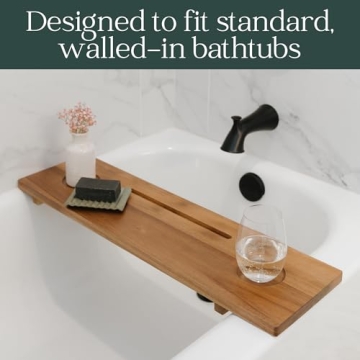 Premium Acacia Wood Bathtub Tray Adjustable Non-Tip Design