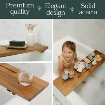 Premium Acacia Wood Bathtub Tray Adjustable Non-Tip Design