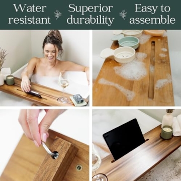 Premium Acacia Wood Bathtub Tray Adjustable Non-Tip Design