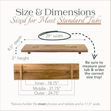 Premium Acacia Wood Bathtub Tray Adjustable Non-Tip Design