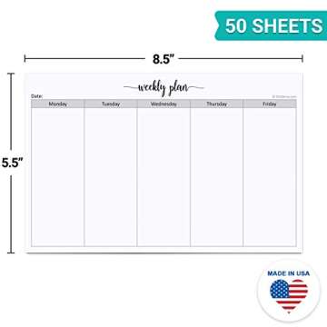 321Done Weekday Planning Notepad (8.5" x 5.5") Small 50 Sheets for Work Week – Monday through Frid...