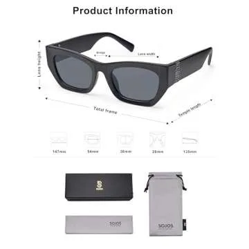 SOJOS Trendy Rectangle Cateye Sunglasses for UV400 Protection