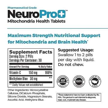 Best 365 Labs NeuroPro+ Maximum Strength Mitochondria Health Tablets - Methylene Blue and Vitamin C - Fast Acting Neuro Support - Improve Focus and Memory - 60 Tablets