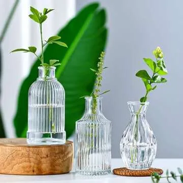 Brajttt Set of 32 Bud Vases for Flowers, Small Vintage Glass Bottles for Rustic Wedding Centerpieces and Home Decor