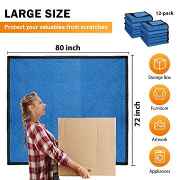 12 Heavy Duty Moving Packing Blankets - 80 x 72 Inches (Blue 12PCS)