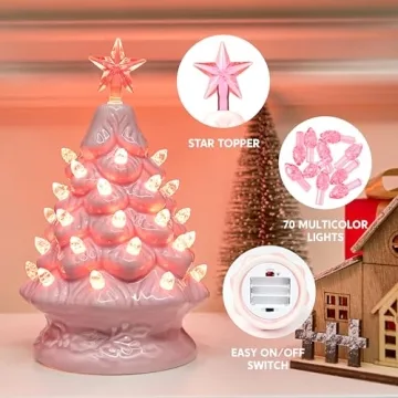 Joiedomi 7" Pink Ceramic Christmas Tree for Festive Decor