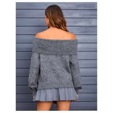 MakeMeChic Women's Off The Shoulder Sweater Oversized Long Sleeve Off Shoulder Sweaters Tops Dark Grey Large