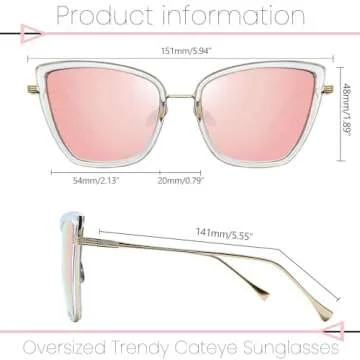 Joopin Oversized Cateye Sunglasses Fashion Cat Eye Sun Glasses UV Protection Trendy Becky Shades for Women Ladies Cute Sunnies (Black + Pink)