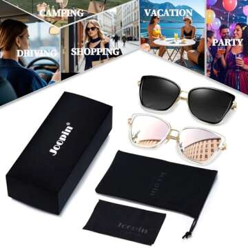 Joopin Oversized Cateye Sunglasses Fashion Cat Eye Sun Glasses UV Protection Trendy Becky Shades for Women Ladies Cute Sunnies (Black + Pink)