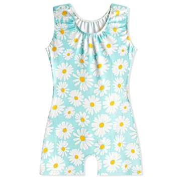 EQSJIU Girls Gymnastics Leotards With Shorts White Flower Sparkle Shinny Glitter Tumbling Outfits Fo...