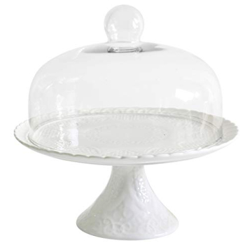 Jusalpha® 12 Inches White Porcelain Decorative Cake Stand-Cupcake Stand (CS01 - Glass Dome)