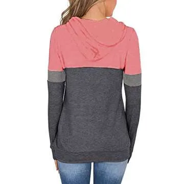 Womens Fall Fashion 2024 Long Sleeve Shirts for Women Tops Trendy Sweatshirts Hoodies Fashion Outfits Clothes Ladies Casual Tunics Pink Gray Medium
