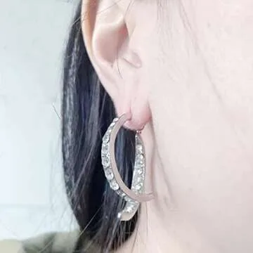 Cross Curved Earrings for Women Zircon Curved Ear Cuffs Earrings,18k Gold Plated Curved Stick Front ...