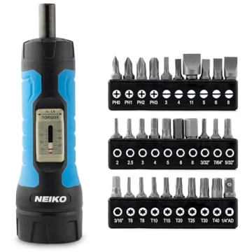 Neiko 10574A 1/4” Drive Torque Wrench Screwdriver Set | 30 Pieces of S2 Steel Philips, Hex, Slotte...