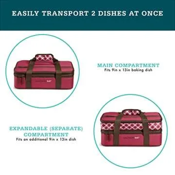 Rachael Ray Expandable Insulated Casserole Carrier for Hot or Cold Food, Thermal Lasanga Lugger Tote for Pockluck, Parties, Picnic, and Cookouts, Fits 9" x 13" Baking Dish, Burgundy