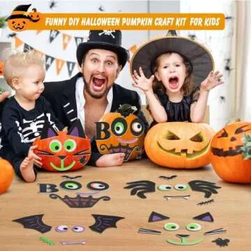 16 Packs Foam Halloween Pumpkins Decorations Stickers, Make Funny Pumpkins Craft Kits for Holiday Decor Kit Party Best Gift for Kids Adult Girls Boys DIY Jack-O-Lantern Pumpkin