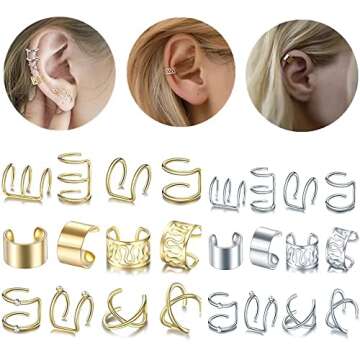 24 Pcs Gold Silver Hair Braids Dreadlock Non-Piercing Ear Clip Beard Beads Cuffs Clip Hair for Women...