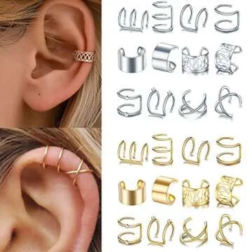 Stylish 24 Pcs Non-Piercing Ear Cuffs for Men & Women
