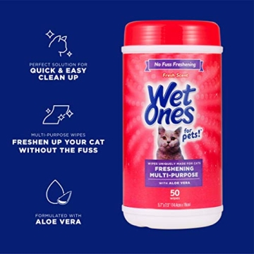 Wet Ones Cat Cleaning Wipes - Fresh & Aloe Vera 50 Count