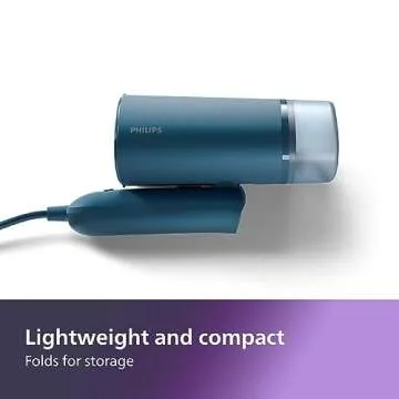 Philips 3000 Series Handheld Travel Steamer, Compact & Foldable, Fast Heat Up, 3.3oz Capacity, up to 20g/min Continuous steam, No Ironing Board Needed, Blue (STH3000/20)
