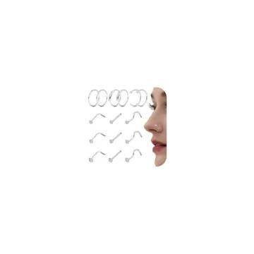 FINREZIO 15PCS 22G 20G 18G Surgical Steel Nose Rings Hoop Studs Cartilage Earrings Body Piercing Jew...