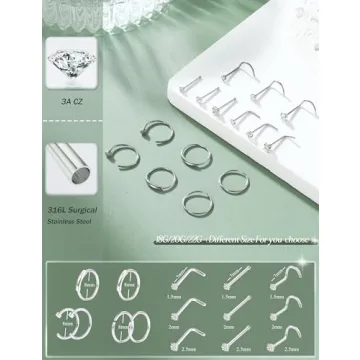 FINREZIO Surgical Steel 15PCS Nose Rings for All Styles