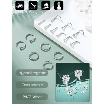 FINREZIO Surgical Steel 15PCS Nose Rings for All Styles