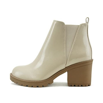 Soda ORIGAMI Women's Lug Sole Mid Heel Ankle Bootie - Perfectly Stylish & Comfortable for Any Occasi...