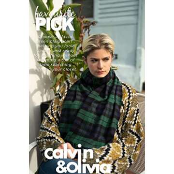 CALVIN & OLIVIA Ultra-Soft Winter Cashmere Feel Scarf Plaid Multi-Color Warm Long Unisex Winter Scarves Perfect Holiday Gift for Women Men Amazing Black Green Watch Tartan