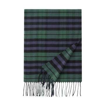 CALVIN & OLIVIA Ultra-Soft Winter Cashmere Feel Scarf Plaid Multi-Color Warm Long Unisex Winter Scarves Perfect Holiday Gift for Women Men Amazing Black Green Watch Tartan