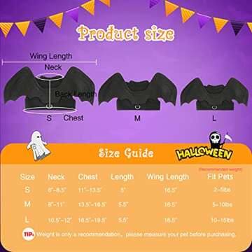 RYPET Cat Halloween Costume - Halloween Bat Wings Pet Costumes for Small Dogs Cats Halloween Party Small
