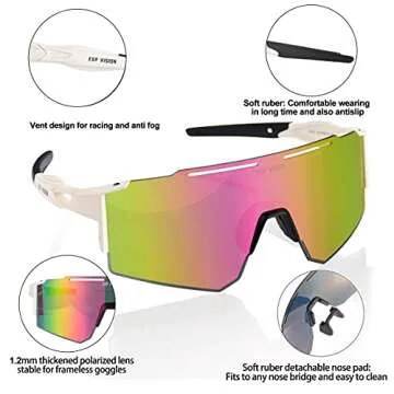 EXP VISION Polarized Cycling Glasses, UV 400 Sports Sunglasses Biking Goggles Running Hiking Golf Fi...