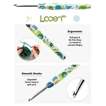6mm Looen Crochet Hook, Ergonomic Handle for Arthritic Hands, Soft Rubber Grip Extra Long  Knitting Needles for Crochet Beginners, Knitting Enthusiasts (6mm)