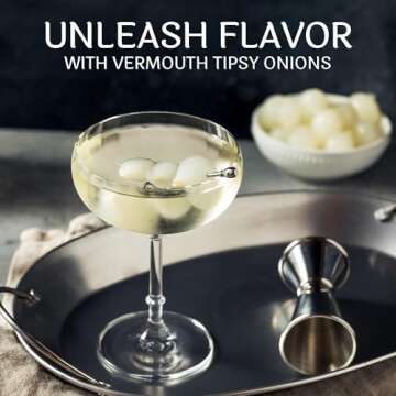 Tipsy Onions - Cocktail Onions in Jar with French Vermouth - Pickled Silverskin Onions, Pearl Onions for Cocktails, Appetizers, and Hors d'Oeuvres, Kosher Parve - Sable & Rosenfeld - 10.9 Oz (Pack 1)
