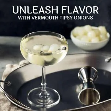 Tipsy Onions - Cocktail Onions in Jar with French Vermouth - Pickled Silverskin Onions, Pearl Onions for Cocktails, Appetizers, and Hors d'Oeuvres, Kosher Parve - Sable & Rosenfeld - 10.9 Oz (Pack 1)