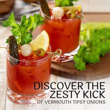 Tipsy Onions - Cocktail Onions in Jar with French Vermouth - Pickled Silverskin Onions, Pearl Onions for Cocktails, Appetizers, and Hors d'Oeuvres, Kosher Parve - Sable & Rosenfeld - 10.9 Oz (Pack 1)