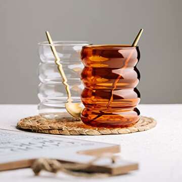 Jlong Creative Glass Cup Vintage Drinking Glasses Entertainment Dinnerware Glassware Beverage Cups for Water, Fruit Juice, Wine Beer Kitchen Bar Decor