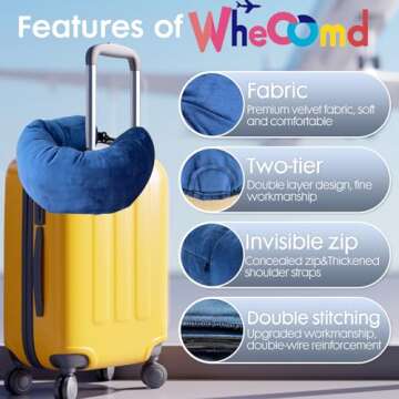 WheComd Stuffable Neck Pillow,Travel Neck Pillow Stuffable with Clothes,Travel Pillows for Airplane Train Car,Holds 3+ Days of Travel Essentials Storage Bag,Soft Velvet Neck Pillow Cover(Sea Blue)
