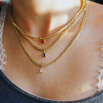 GOGOEY 18K Gold Filled Vintage Choker Necklaces for Women Waterproof Gold Choker Necklace Anti Tarnish Gemstone Zircon Rectangle Pendant Necklace (D-White CZ)