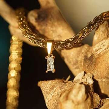 GOGOEY 18K Gold Filled Vintage Choker Necklaces for Women Waterproof Gold Choker Necklace Anti Tarnish Gemstone Zircon Rectangle Pendant Necklace (D-White CZ)