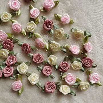 100pcs 15mm Multicoloured Mini Rose Flowers Satin Ribbon Bows Appliques DIY Sewing Craft Accessories...