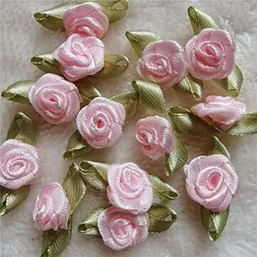 100pcs 15mm Multicoloured Mini Rose Flowers Satin Ribbon Bows Appliques DIY Sewing Craft Accessories Wedding Bride Gift Decoration