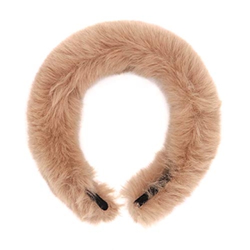 Surell Faux Rex Headband (Beige) - Fake Rabbit Fur Hairband for Women - Girls Cute Makeup Headband -...